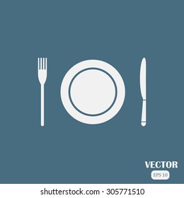 The spoon, fork and plate. Cooking symbol.
