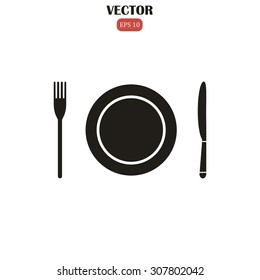 The spoon, fork and plate. Cooking symbol.
