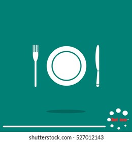 The spoon, fork and plate. Cooking symbol.