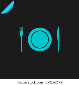 The spoon, fork and plate. Cooking symbol.