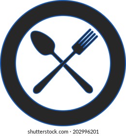 Spoon fork plate - icon in the blue style, for menu