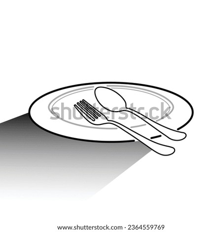 Spoon, fork, plate icon design, Line drawing with editable stroke. Logo concept