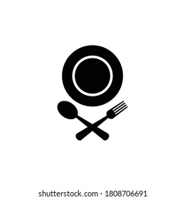 spoon, fork & plate icon vector symbol of restaurant isolated illustration white background 