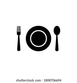 spoon, fork & plate icon vector symbol of restaurant isolated illustration white background 