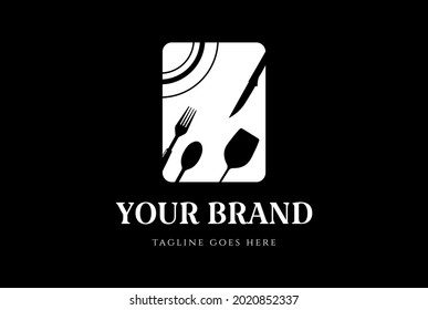 Spoon Fork Plate Knife Glass for Dining Restaurant Logo Design Vector