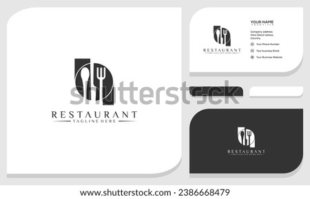 Spoon fork plate knife glass for dining restaurant logo design and business card