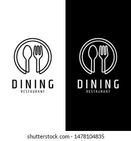 spoon fork plate logo.line art style.dining restaurant vector.modern logo design