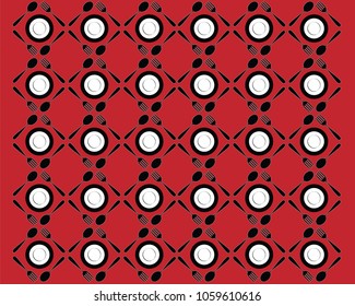Spoon, fork and plate on red background, illustration, vector of kitchen theme background.