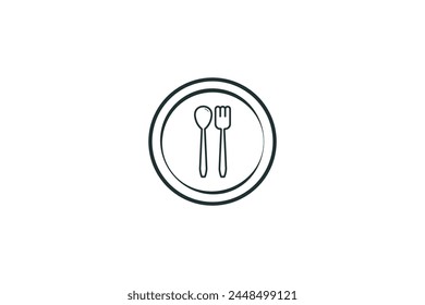 spoon and fork in plate outline design icon