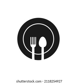 spoon, fork and plate sign illustration vector icon template