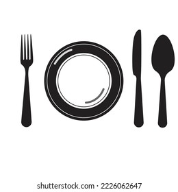 spoon fork and plate vector icon shilouette
