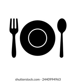 spoon, fork and plate vector icon