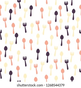Spoon and fork repeat pattern. Vector illustration for textile, poster, card, scrapbooking, birthday and party invitation, wallpaper or background.
