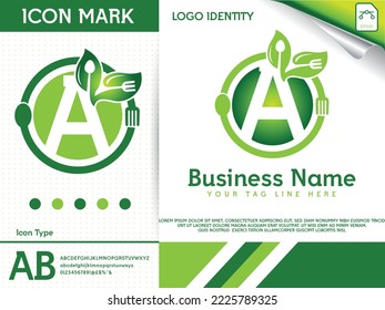 Spoon and fork restaurant letter A logo template