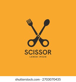 Projeto do logotipo da tesoura do garfo da colher. Símbolo de salada tong ícone sinal vetor ilustração