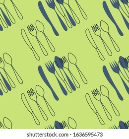 Spoon and fork seamless pattern. Silhouettes Of Cutlery. Kitchen utensils. Vector illustration.