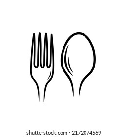 spoon and fork shaped line art gambar 