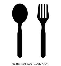 Spoon and Fork Silhouette Vector, Minimalist Kitchen Utensil Icon.