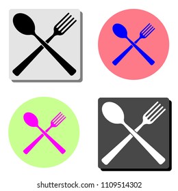 Spoon and fork. simple flat vector icon illustration on four different color backgrounds