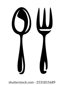 Spoon and fork simple hand drawn drawing. Cooking, food service concept