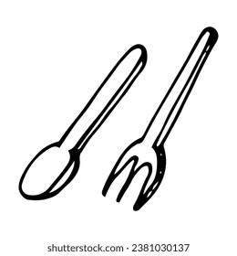 Löffel- und Gabelskizze. Cutlery. Kochgeschirr. Handgezeichnete Illustration.