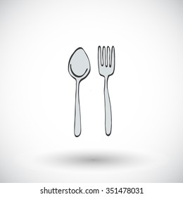 Spoon And Fork Sketch. Hand-drawn Cartoon Kitchen Icon. Doodle Drawing. Vector Illustration. 