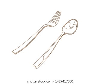 spoon and fork sketch, white background