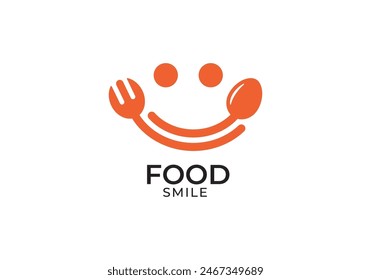 spoon fork with smile logo design. happy food restaurant symbol icon vector