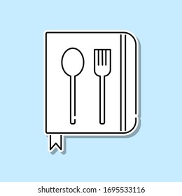 Spoon with a fork sticker icon. Simple thin line, outline vector of kitchen icons for ui and ux, website or mobile application