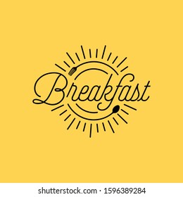 Spoon Fork Sun Rays for Sunrise Morning Breakfast Restaurant Line Art Typography Lettering logo design