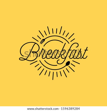 Spoon Fork Sun Rays for Sunrise Morning Breakfast Restaurant Line Art Typography Lettering logo design