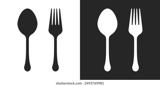 Utensilios de tenedor de cuchara Negro Blanco Iconos de silueta Ilustración vectorial