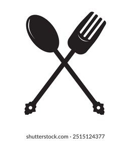 Spoon and fork vector. Black icon isolated on white background. 