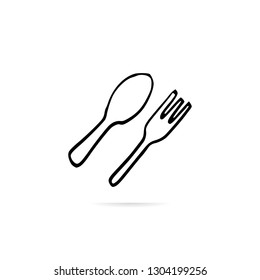 Spoon and fork vector design icon. Sketch icon isolated on background. Hand drawn. - Vector