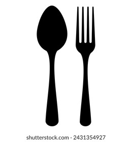 Spoon and fork vector icon isolated on white background. Simple silhouette illustration of eating utensil