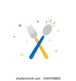 Spoon and fork vector icon on white background. Illustration of flat vector spoon and fork icon, kitchen tools and cookware sign