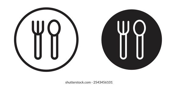 Spoon and fork vector icon set in black.