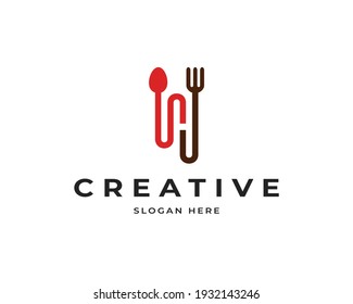 Spoon fork vector logo icon design. Creative H letter logo design