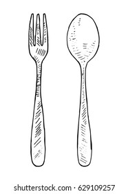 a spoon and a fork. Vector vintage