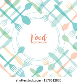 Spoon and forks Cute Cutlery Abstract background with multicolored kitchen items - Vector Illustration.