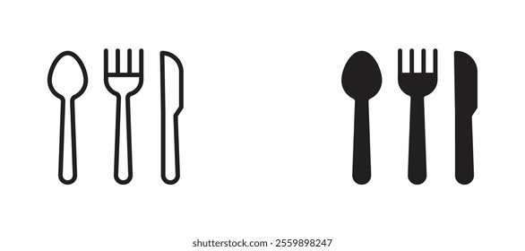 Spoon forks and knife Icon set in black color for ui designs