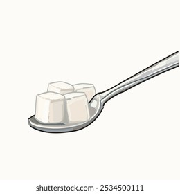 spoon full of sugar cubes portion isolated illustration on white background