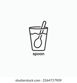 Spoon in glass of water simple line logo. Beverage drinking glasses sign symbol vector graphic icon illustration template