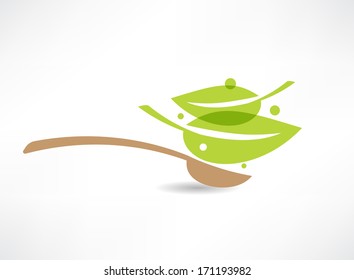 spoon with green leaf icon