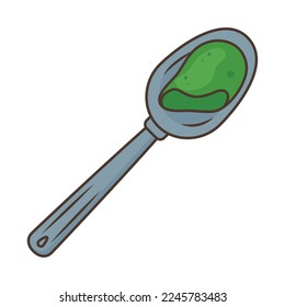 cuchara con té verde sobre fondo blanco