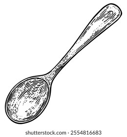 Spoon, Hand-Drawn Vector, Graphic Style, Cartoon Illustration, Black and White, Sketch Style, Isolated on White Background