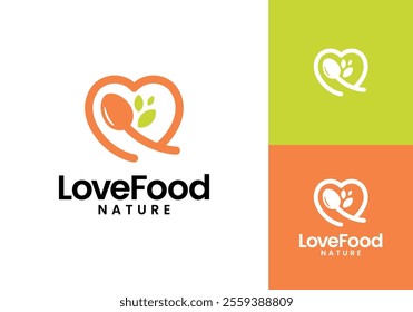 spoon with heart logo design. nature love food health restaurant symbol vector template