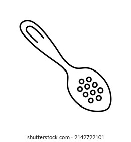 Spoon with holes. Kitchenware sketch. Doodle line vector kitchen utensil and tool. Cutlery