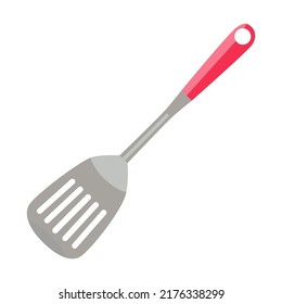 Spoon with holes for stirring. Cooking equipment, mixer, flour, different kinds of bread isolated on white. Vector illustration