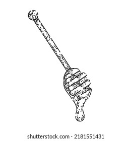 spoon honey hand drawn vector. wooden dipper, stick wood liquid drop spoon honey sketch. isolated black illustration